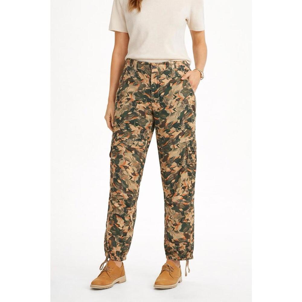 Sundance Women’s Sz 8 Linen Blend Tropical Lagoon Camo Cargo Pants Nature Boho